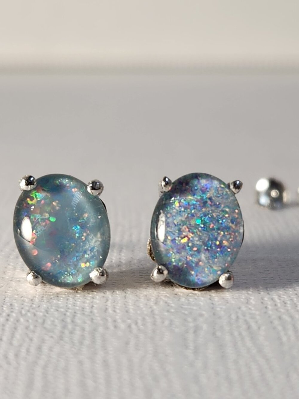 Intergalactic! VTG Large Natural Blue Fire Ridge Opals 925 10x7mm Stud Earrings